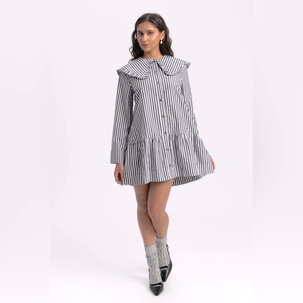 GANNI Mini Shirt Dress w/ Peter Pan Collar